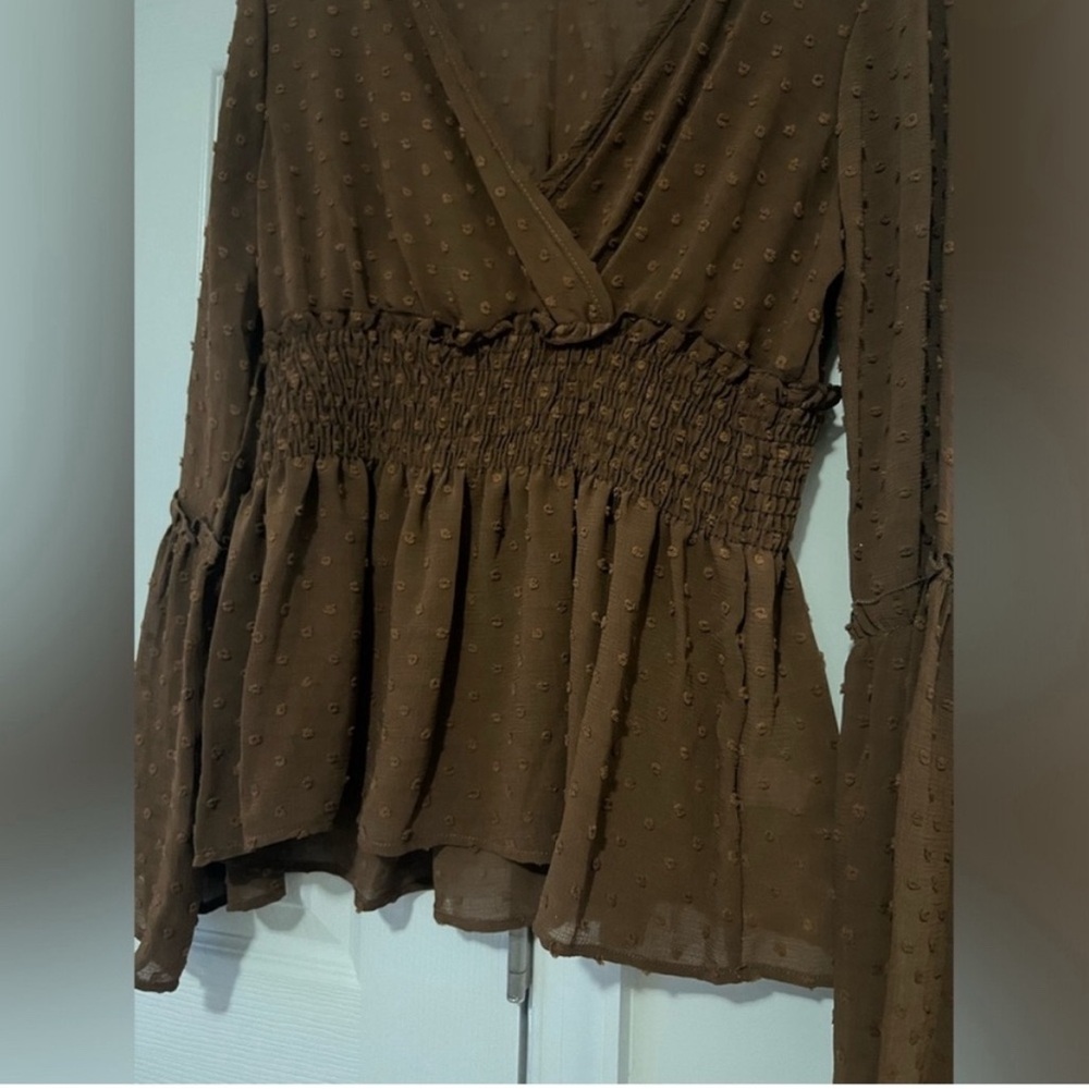 Swiss Dot Peplum Top - Melon - Size Medium - Picture 4 of 7